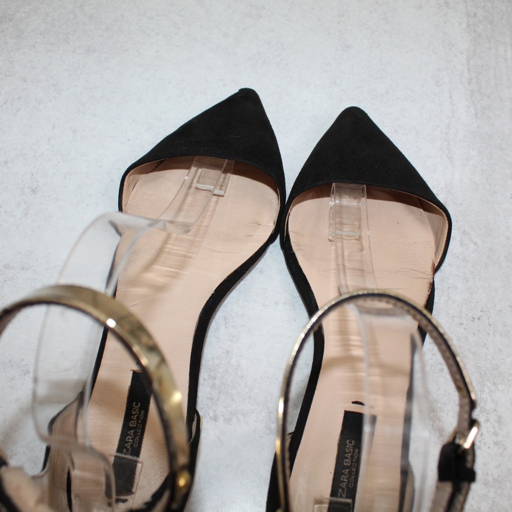 SOLD Zara Pointed Toe Flats in Black & Gold - Picture 7 of 8